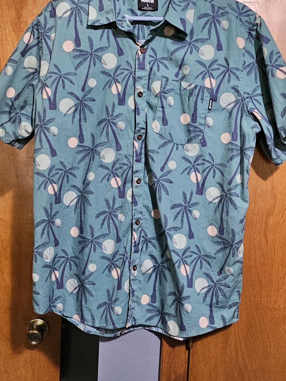 Hurley Teal Palm-Print Short-Sleeve Button-Up Shirt